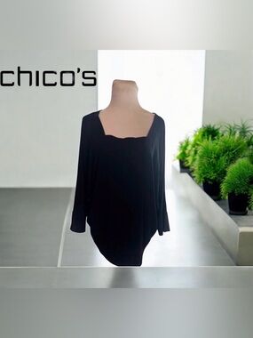 New Chico’s Black Knit Top 
Square neckline and batwing sleeves